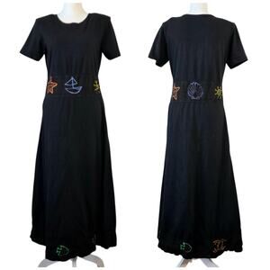 Vintage Wearable Art Nautical Motif Maxi Dress Black S Yacht Resort Coastal